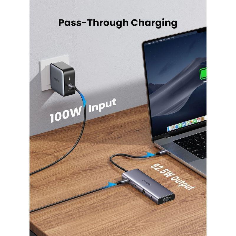 UGREEN 10-in-1 USB-C HUB 3xUSB-A 3.0/USB-C 100W PD/SD/TF/RJ45/4K HDMI/VGA/3.5mm - Space Grey, , large image number 4