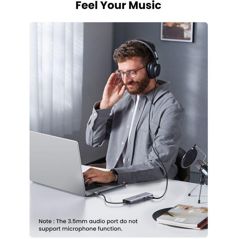 UGREEN 10-in-1 USB-C HUB 3xUSB-A 3.0/USB-C 100W PD/SD/TF/RJ45/4K HDMI/VGA/3.5mm - Space Grey, , large image number 6