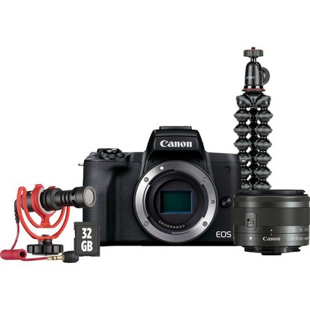 CANON - Canon EOS M50 Mark II Mirrorless Digital Camera with 15-45mm Lens Black Premium Blogger Kit (Includes Camera, Lens, Tripod, VideoMic & SDHC Card)