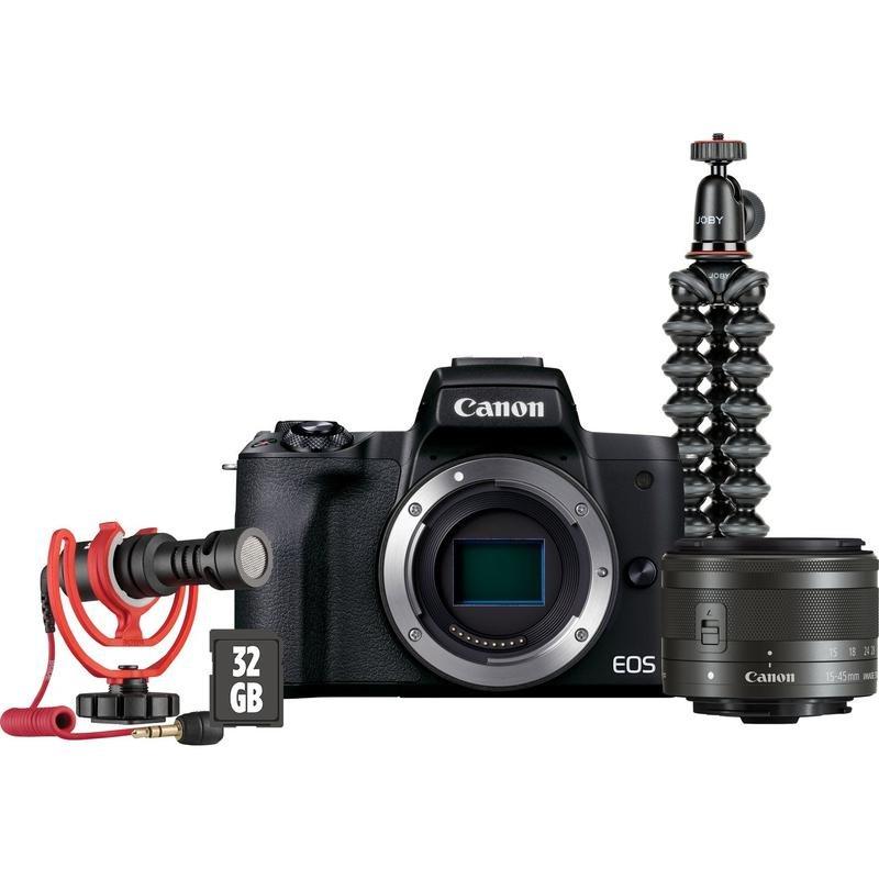 Canon EOS M50 Mark II Mirrorless Digital Camera with 15-45mm Lens Black Premium Blogger Kit (Includes Camera, Lens, Tripod, VideoMic & SDHC Card), , large image number 0