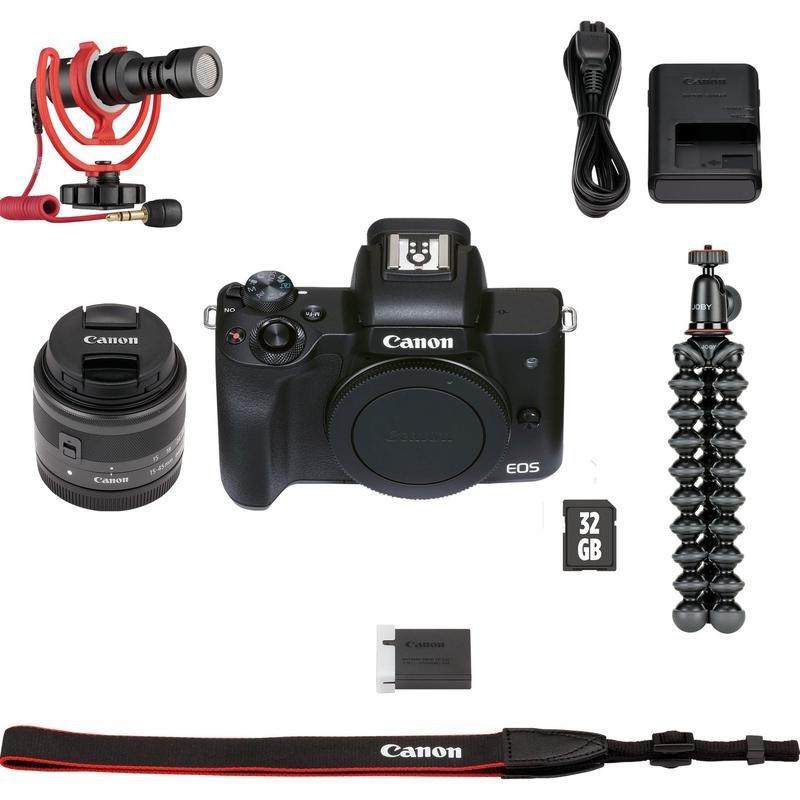 Canon EOS M50 Mark II Mirrorless Digital Camera with 15-45mm Lens Black Premium Blogger Kit (Includes Camera, Lens, Tripod, VideoMic & SDHC Card), , large image number 10