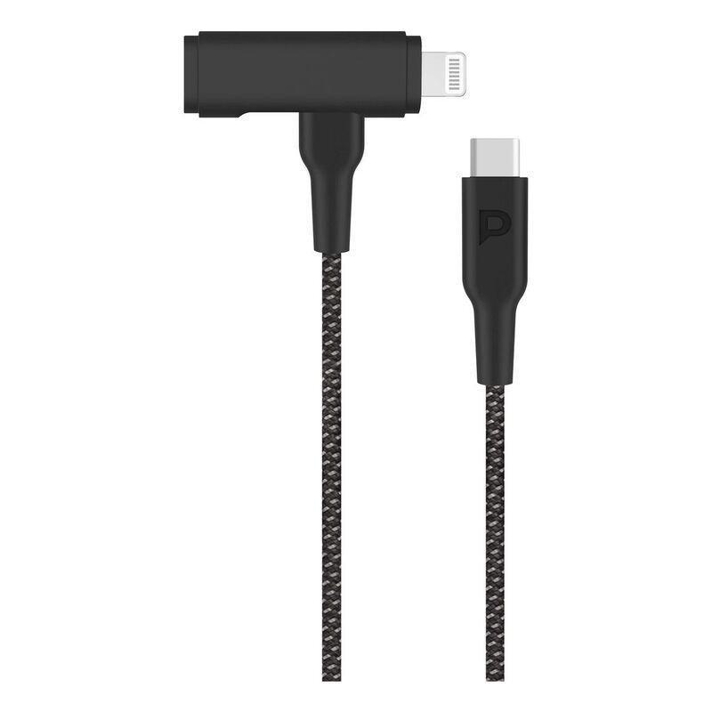 Powerology Braided USB-C to USB-C + Lightning Data & Fast Charge Cable - 1.2m/4ft - Black, , large image number 1
