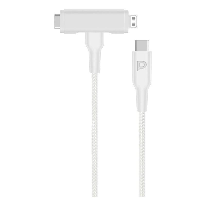 Powerology Braided USB-C to USB-C + Lightning Data & Fast Charge Cable - 1.2m/4ft - White, , medium
