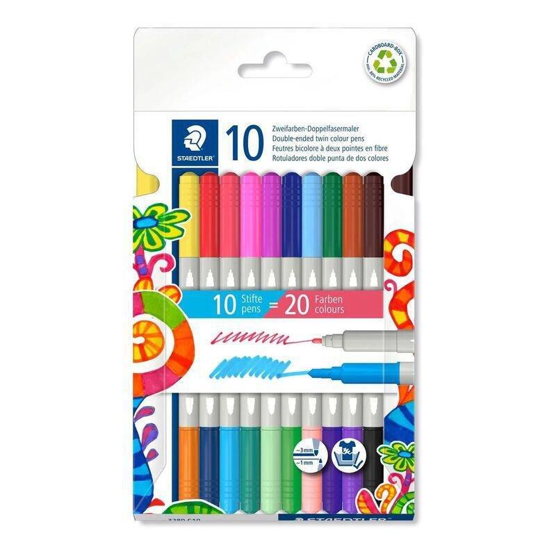 Staedtler Double Ended Fibre Tip Pen (Pack of 10) (Assorted Colors), , medium