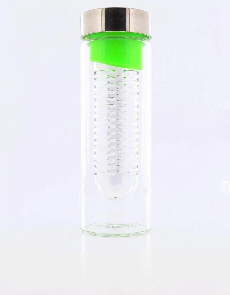 Asobu Flavour It Green/Silver Glass Water Bottle with Built-in Fruit Infuser 480ml, , large image number 0