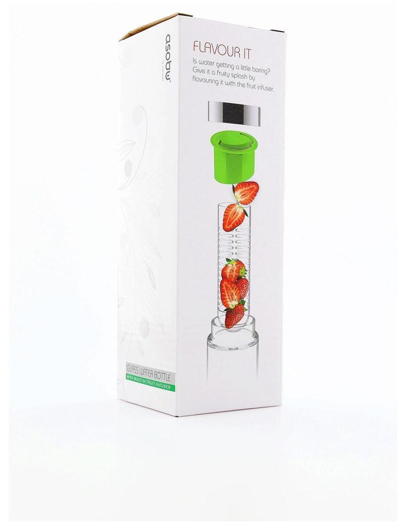 Asobu Flavour It Green/Silver Glass Water Bottle with Built-in Fruit Infuser 480ml, , large image number 1
