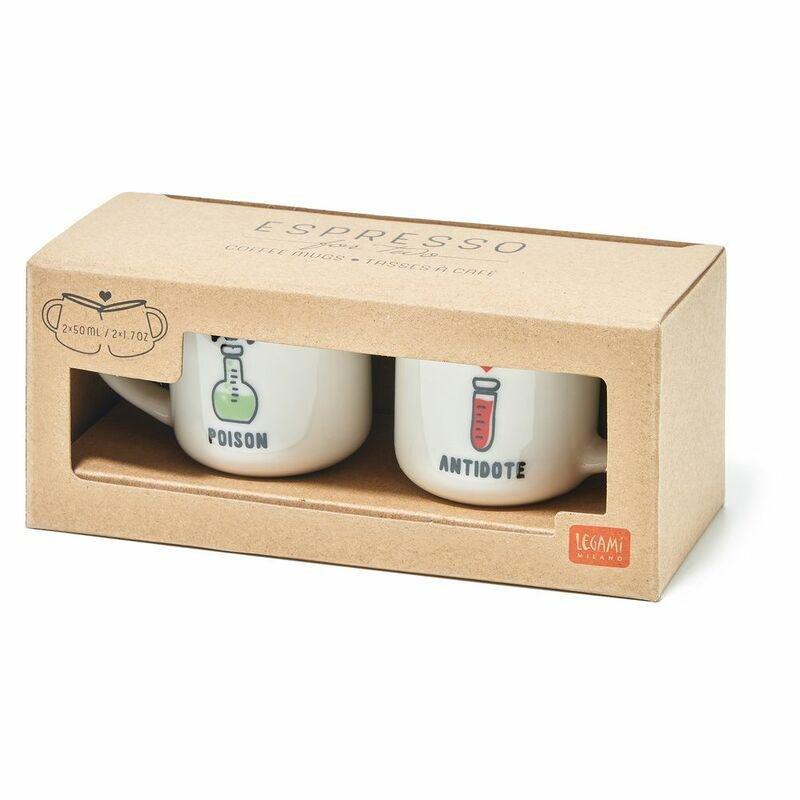 Legami Espresso for Two - Porelain Coffee Mugs 50 ml - Poison & Antidote (Set of 2), , large image number 1