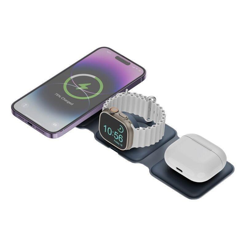 Bazic Gomag Trio 3-in-1 Foldable Magnetic Wireless Charger 15W iPhone/Watch/Airpods - Navy Blue, , large image number 2