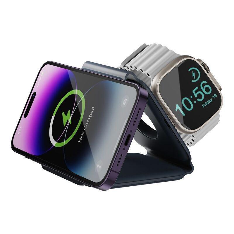 Bazic Gomag Trio 3-in-1 Foldable Magnetic Wireless Charger 15W iPhone/Watch/Airpods - Navy Blue, , large image number 3