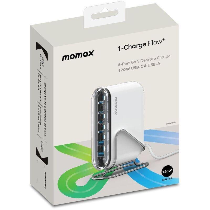 Momax 1- Charger Flow Plus PD 120W 6 Ports Gan Desktop Charger - White, , large image number 3