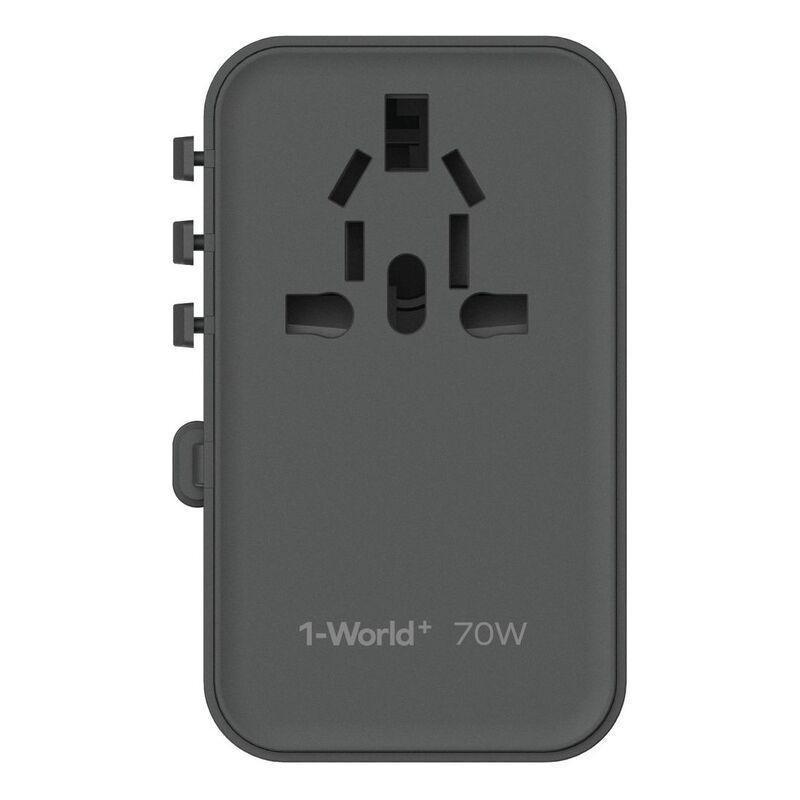 Momax 1-World 70W GaN 3 Port With Built-In USB-C Cable AC Travel Adaptor - Black, , large image number 1