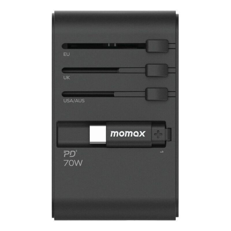 Momax 1-World 70W GaN 3 Port With Built-In USB-C Cable AC Travel Adaptor - Black, , large image number 4