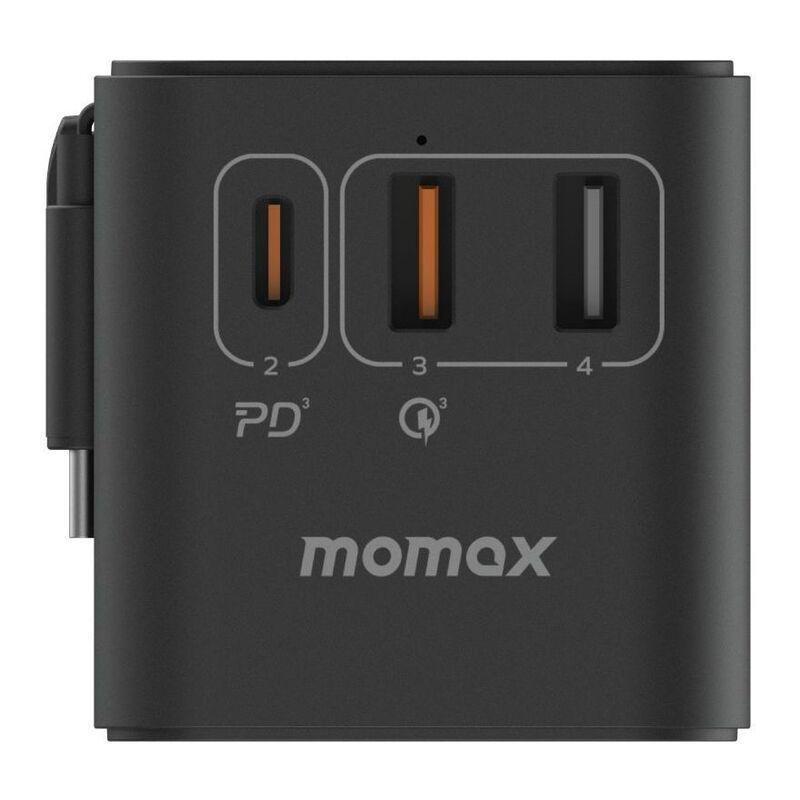 Momax 1-World 70W GaN 3 Port With Built-In USB-C Cable AC Travel Adaptor - Black, , large image number 5