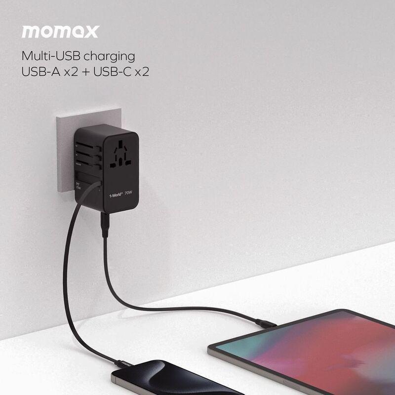 Momax 1-World 70W GaN 3 Port With Built-In USB-C Cable AC Travel Adaptor - Black, , large image number 8