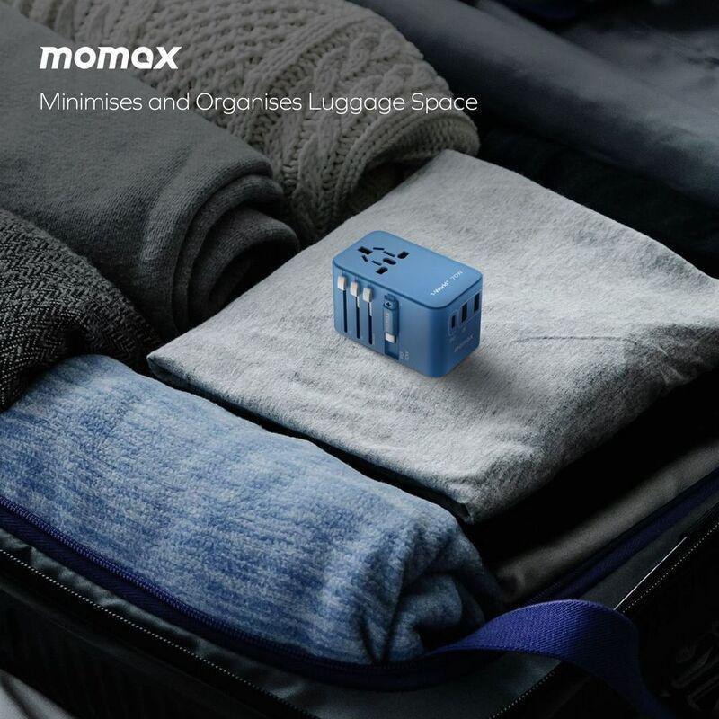 Momax 1-World 70W GaN 3 Port With Built-In USB-C Cable AC Travel Adaptor - Blue, , large image number 7