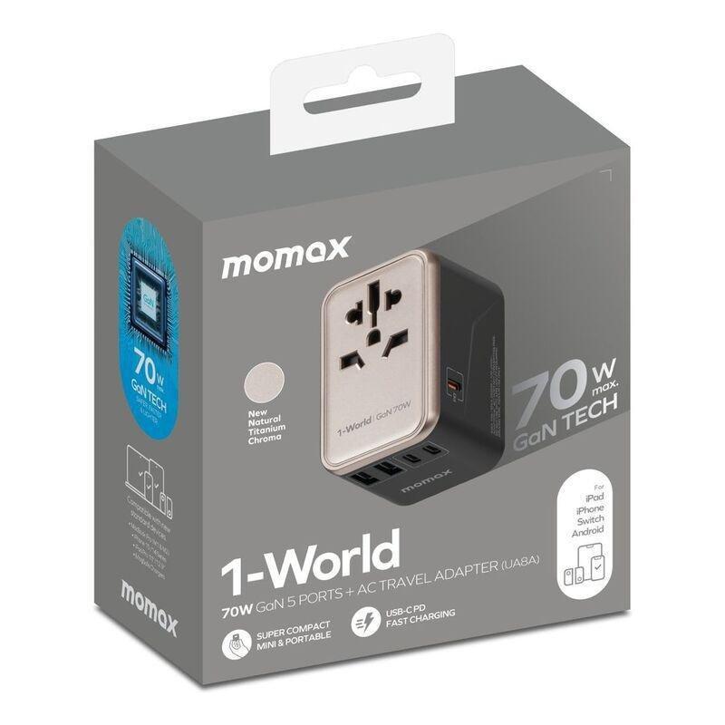 Momax 1-World 70W GaN AC Travel Adaptor - Titanium, , large image number 5