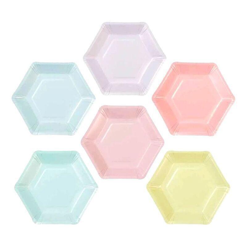 Talking Tables We Heart Pastels Hexagonal Plates - 6 Designs - 18 cm Diameter (Pack of 12), , medium
