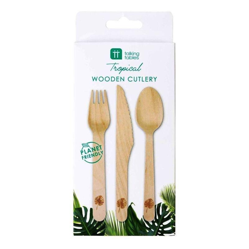 Talking Tables Tropical Fiesta Wooden Cutlery 6 Place Settings Fork/Knife/Spoon (Set of 6), , large image number 0