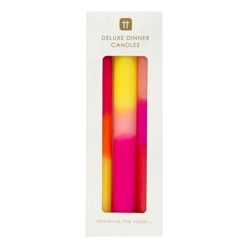Talking Tables Marble Three Tone Pink/Yellow/Orange Dinner Candles (Pack of 3), , medium