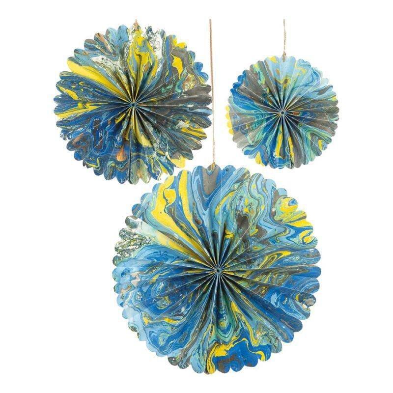 Talking Tables Marble Paper Fan Decorations 15/20/30 cm (Pack of 3), , medium