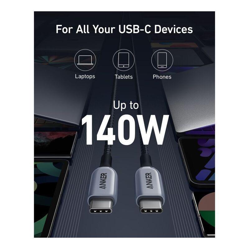 Anker 765 USB-C to USB-C Cable (Nylon) 140W 6ft - Grey, , large image number 1