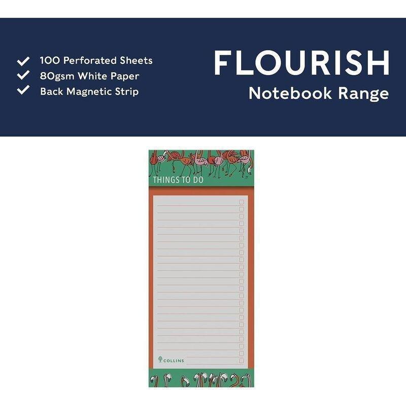 Collins Flourish To Do List Notepad With Slim Magnetic Pad - Flamingo Design Green, , large image number 3
