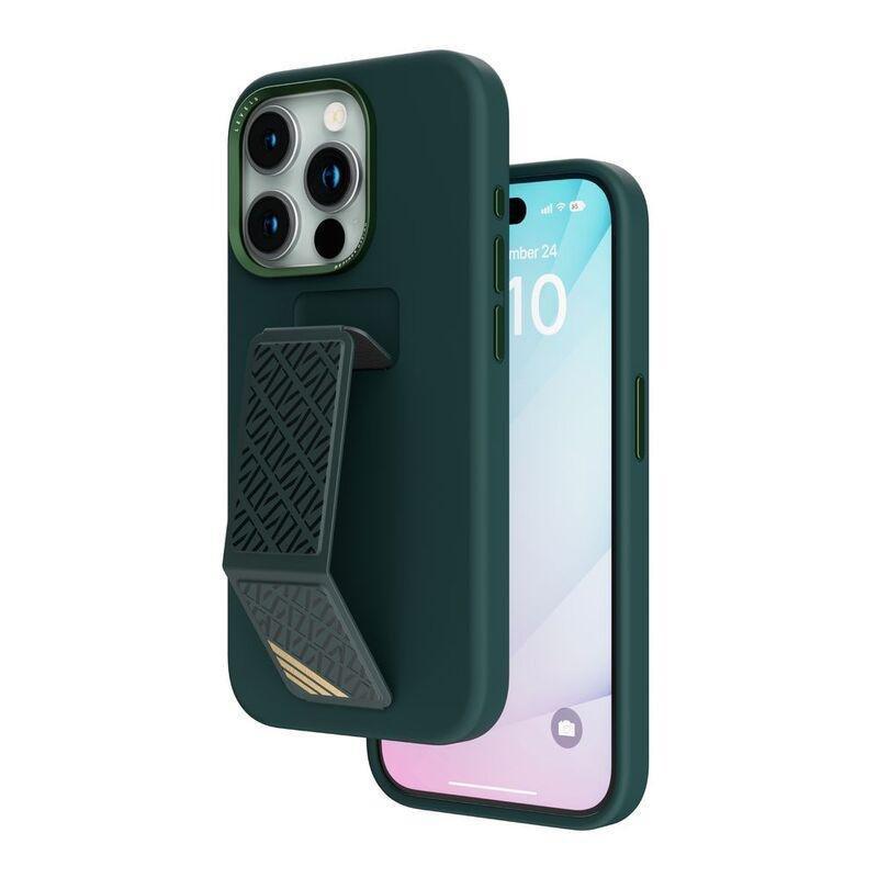 Levelo Morphix Silicone Case With Leather Grip For iPhone 15 Pro Max - Green, , medium