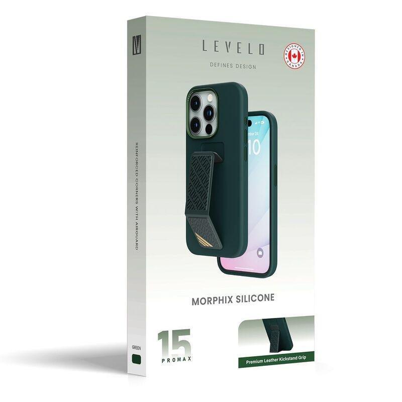 Levelo Morphix Silicone Case With Leather Grip For iPhone 15 Pro Max - Green, , large image number 6