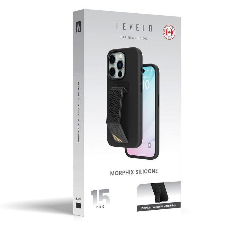 Levelo Morphix Silicone Case With Leather Grip For iPhone 15 Pro - Black, , large image number 6