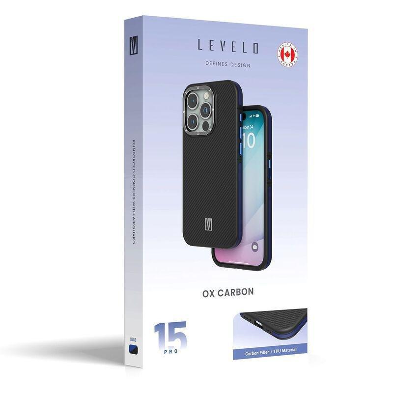 Levelo Ox Carbon Case For iPhone 15 Pro - Blue, , large image number 4