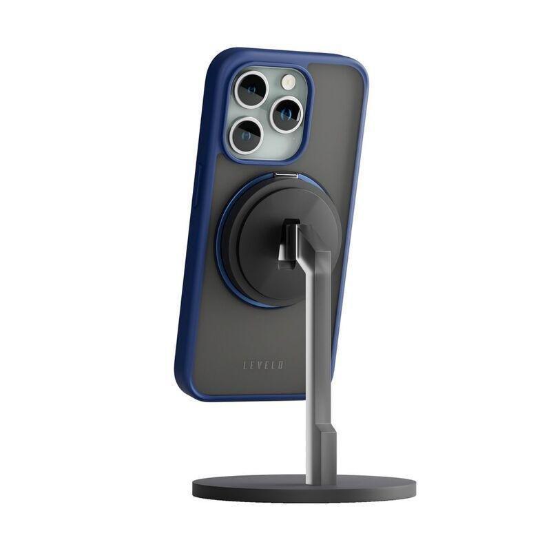 LEVELO - Levelo Magsafe Ringo Multi-Functional Kickstand Case For iPhone 15 Pro Max - Blue