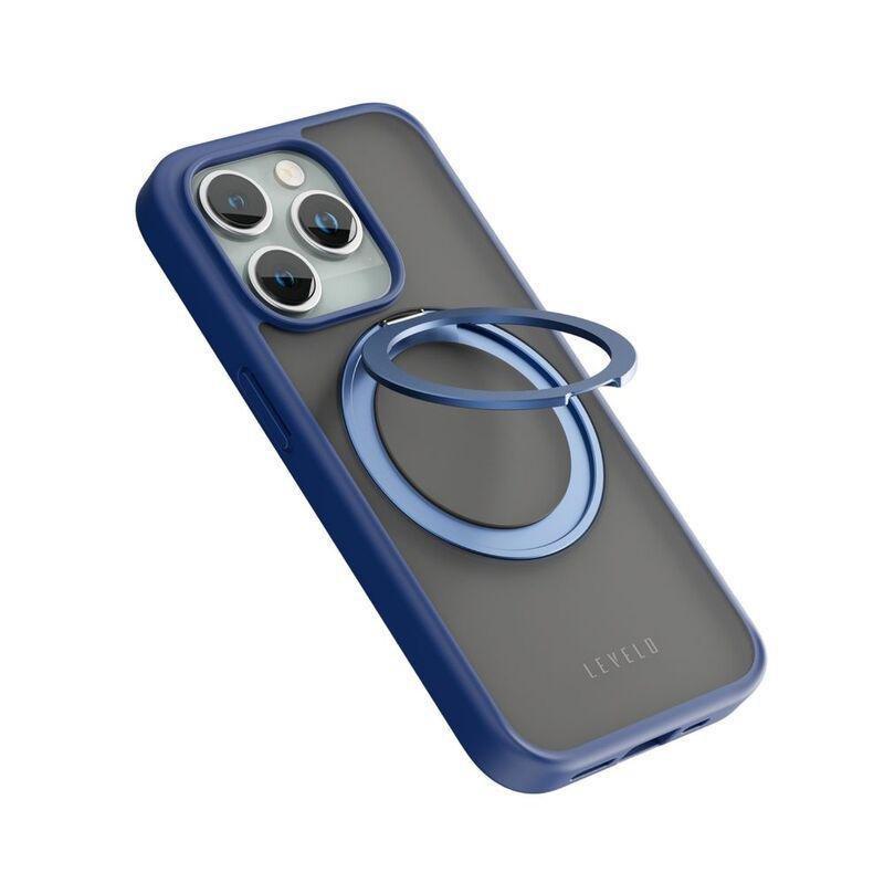 LEVELO - Levelo Magsafe Ringo Multi-Functional Kickstand Case For iPhone 15 Pro Max - Blue