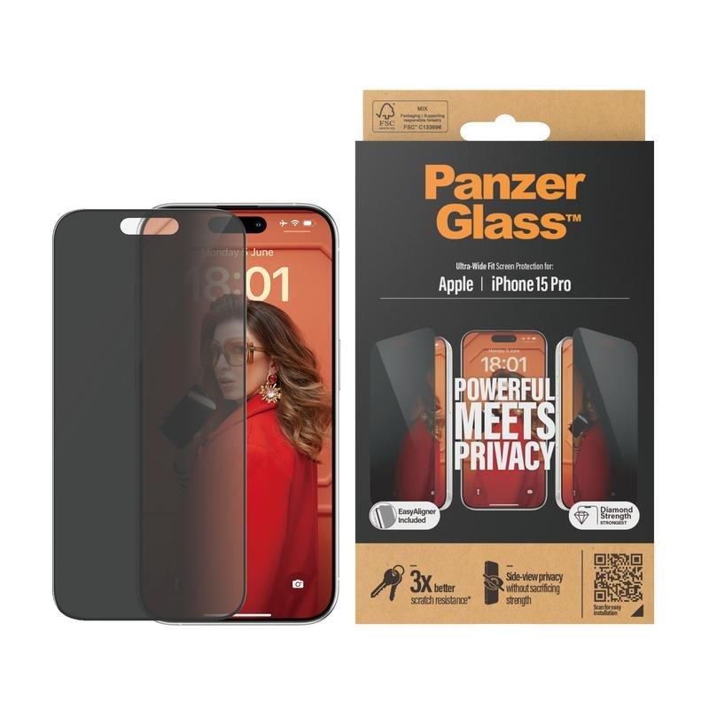 PanzerGlass Screen Protector for iPhone 15 Pro - UWF -Privacy, , large image number 2