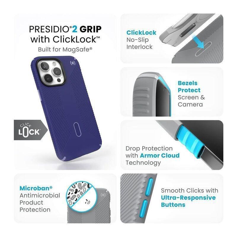 Speck Presidio2 Grip Magsafe with Clicklock iPhone 15 Pro Max Case - Future Blue/Purple Ink, , large image number 4