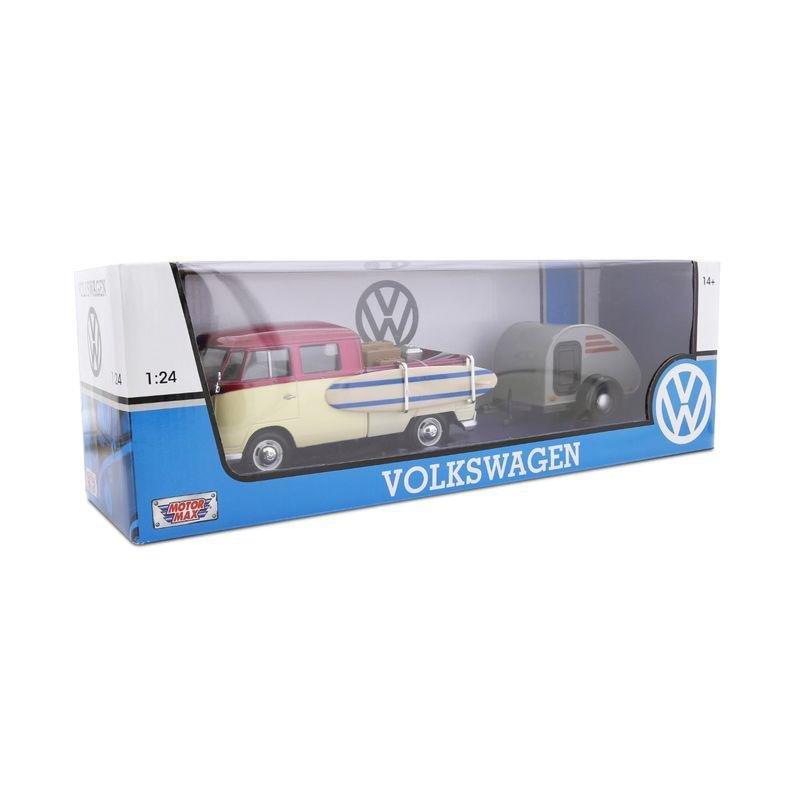 MOTOR MAX - Motormax 1.24 Volkswagen Type 2 T1 Trailer Set Surf Pickup + Tear Drop Trailer