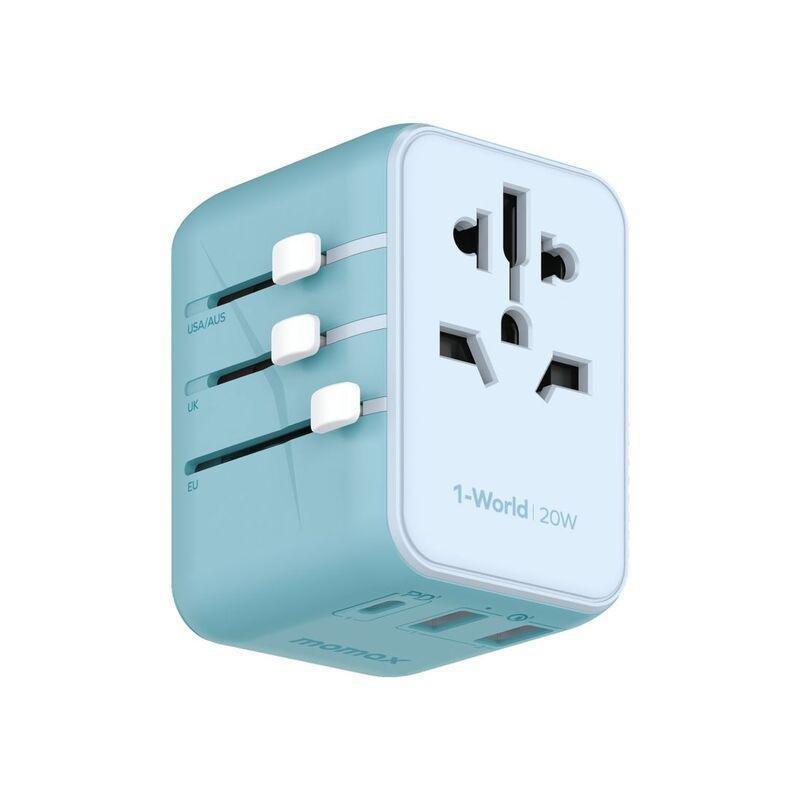 Momax 1-World 20W 3 Port+AC Travel Adapter - Blue, , large image number 0