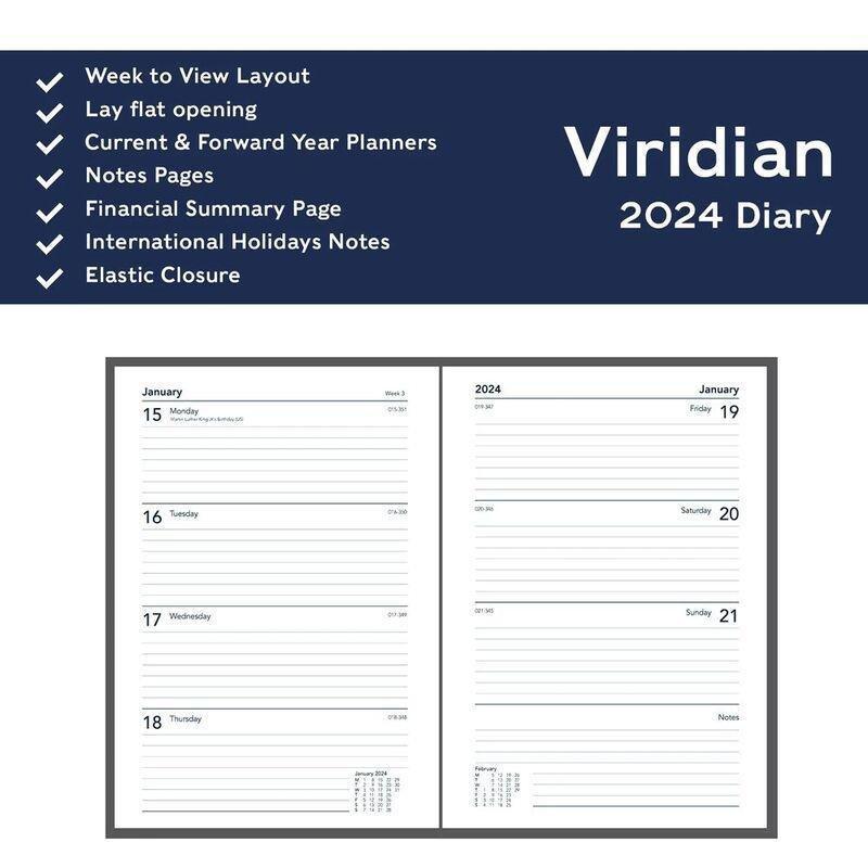 Collins Debden Viridian Calendar Year 2024 A5 Week-To-View Diary - Green Leaf, , large image number 1