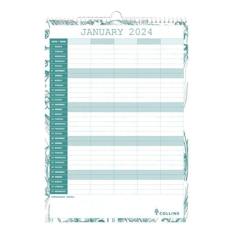 Collins Debden Tara Calendar Year 2024 Tara 2024 Family Wall Calendar, , large image number 1