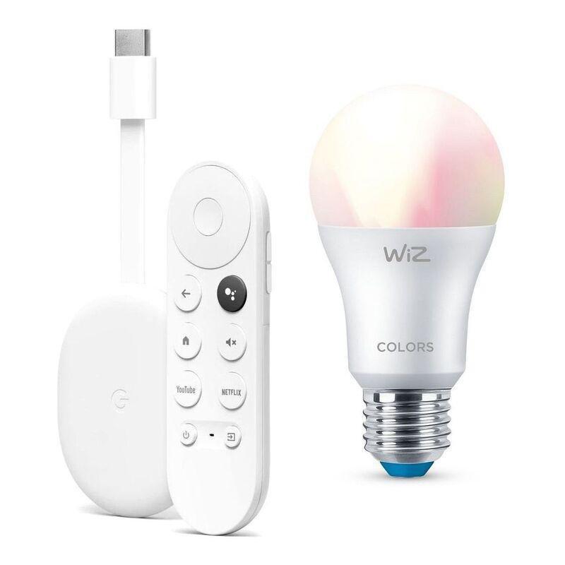 Google Chromecast with Google TV (HD Version) with Voice Remote - Snow + Wiz Color/Tunable White Smart Bulb A60 9W, , large image number 0