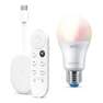 GOOGLE - Google Chromecast with Google TV (HD Version) with Voice Remote - Snow + Wiz Color/Tunable White Smart Bulb A60 9W