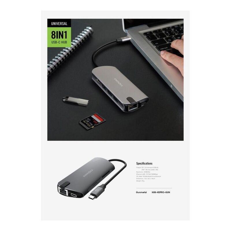 Energea Aluhub HD Pro 8 In 1 Superspeed 3.1 USB-C Hub Gunmetal, , large image number 1