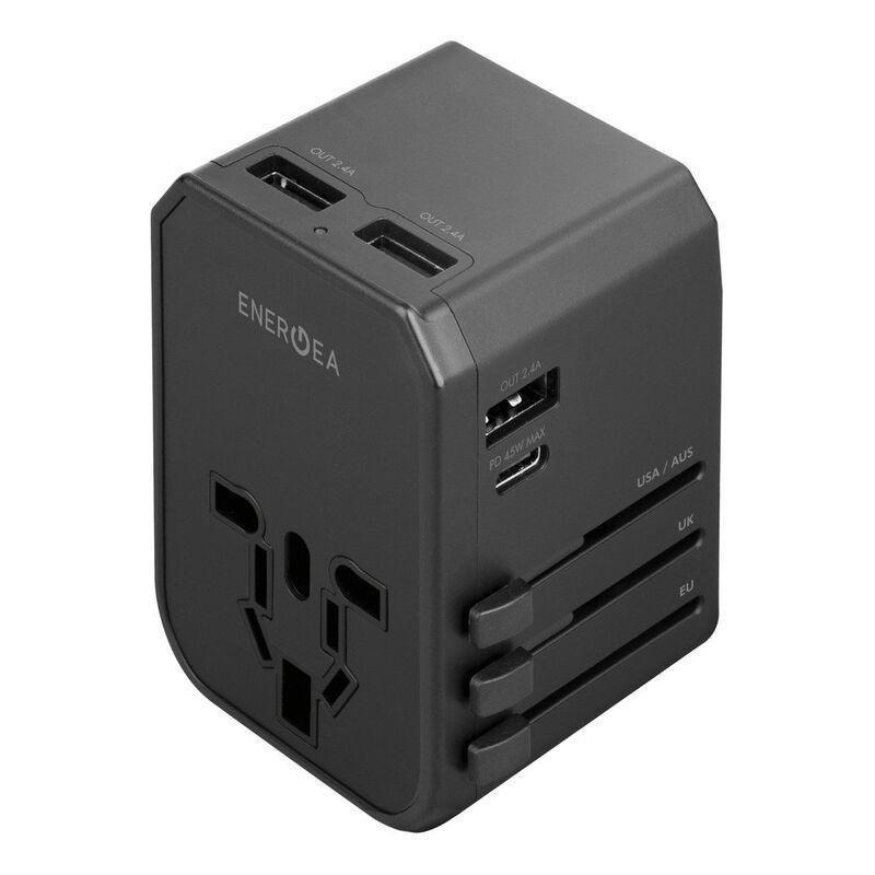 Energea Travel World Adapter GaN 65 1A 2C 65W - Gunmetal, , medium
