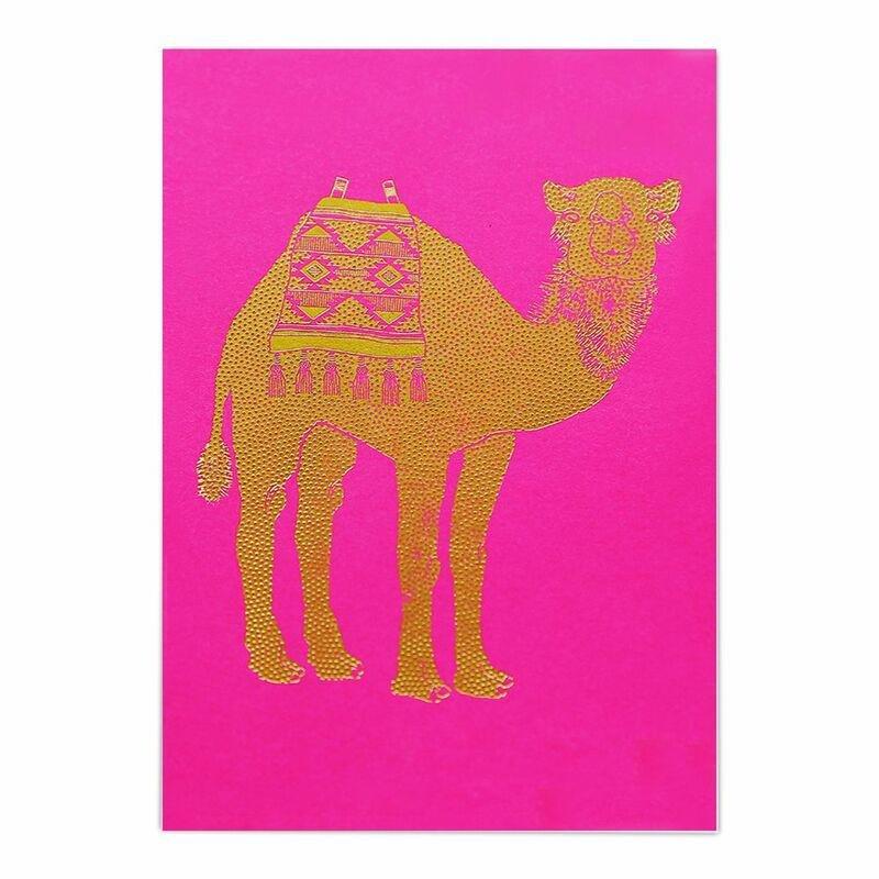 Little Majlis Camel Gold On Pink A6 Postcard, , large image number 0