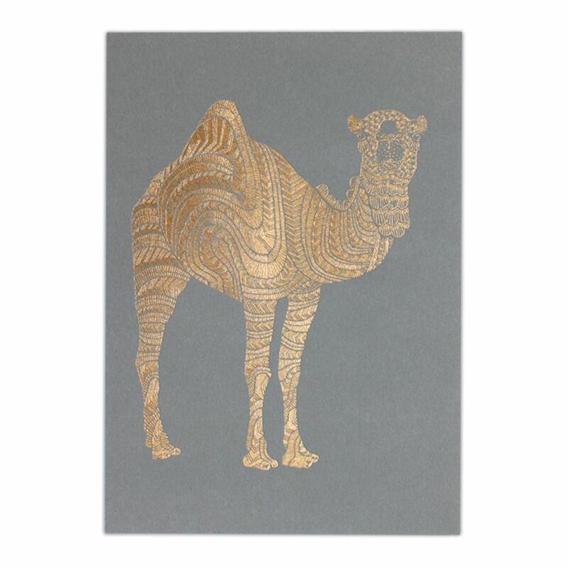 Little Majlis Camel Gold On Grey A6 Postcard, , large image number 0