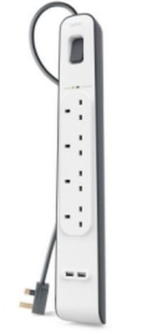 Belkin 4-Way Surge Protection Strip with 2x2.4A Share USB Charging 2m, , large image number 0