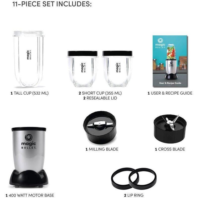 Nutribullet Magic Bullet High-Speed Blender/Mixer System 400W Silver (Set of 11), , large image number 3