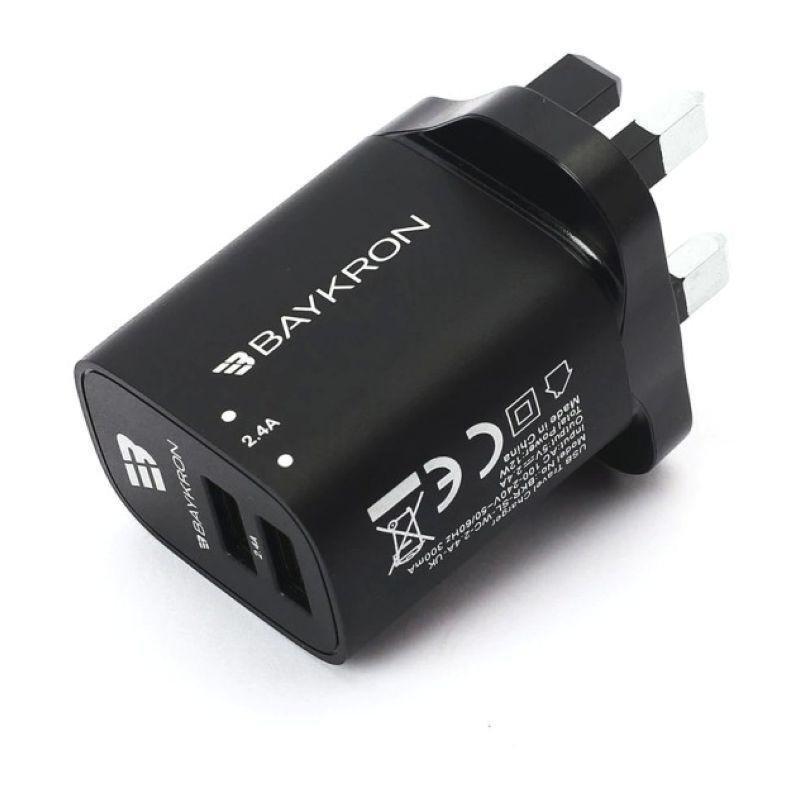 Baykron 12W Wall Charger With Dual USB Ports Total Power 2.4A/UK -Black, , large image number 2