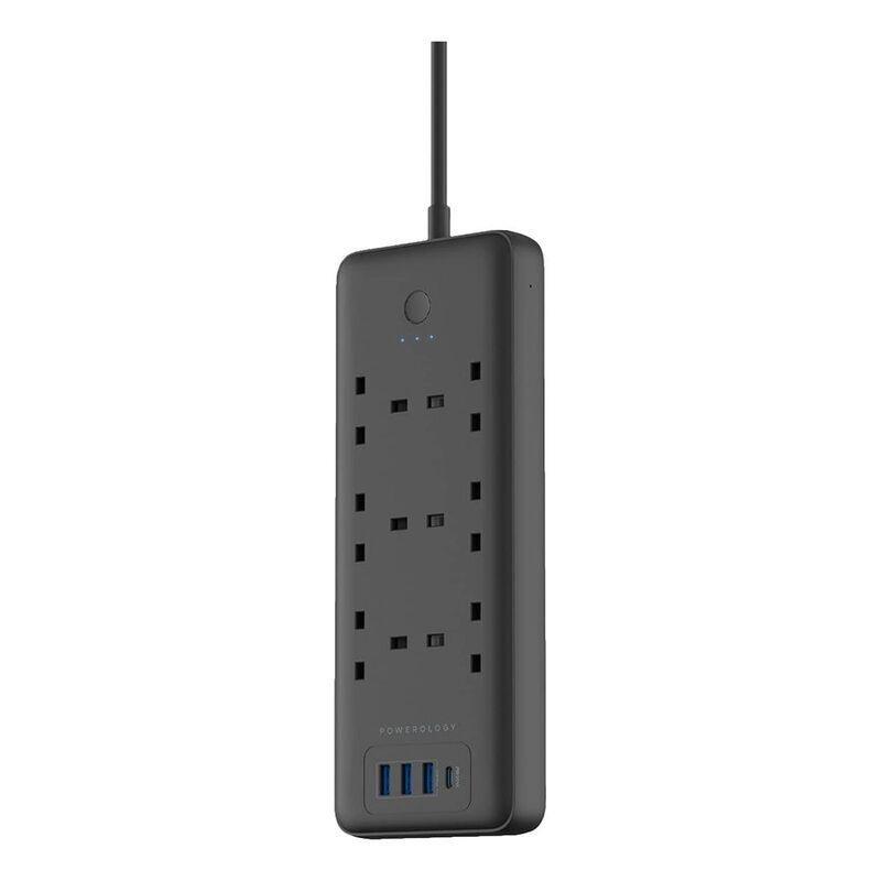 Powerology 6 AC 3 USB & USB-C PD 30W Multi-Port Smart Power Socket 3250W 13A 2M - Black, , large image number 0