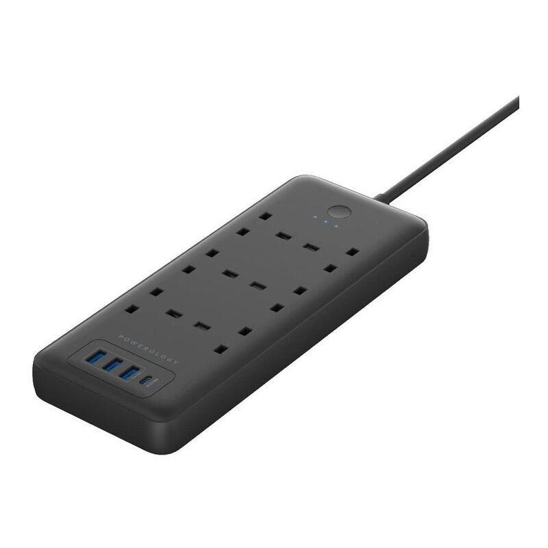 Powerology 6 AC 3 USB & USB-C PD 30W Multi-Port Smart Power Socket 3250W 13A 2M - Black, , large image number 2