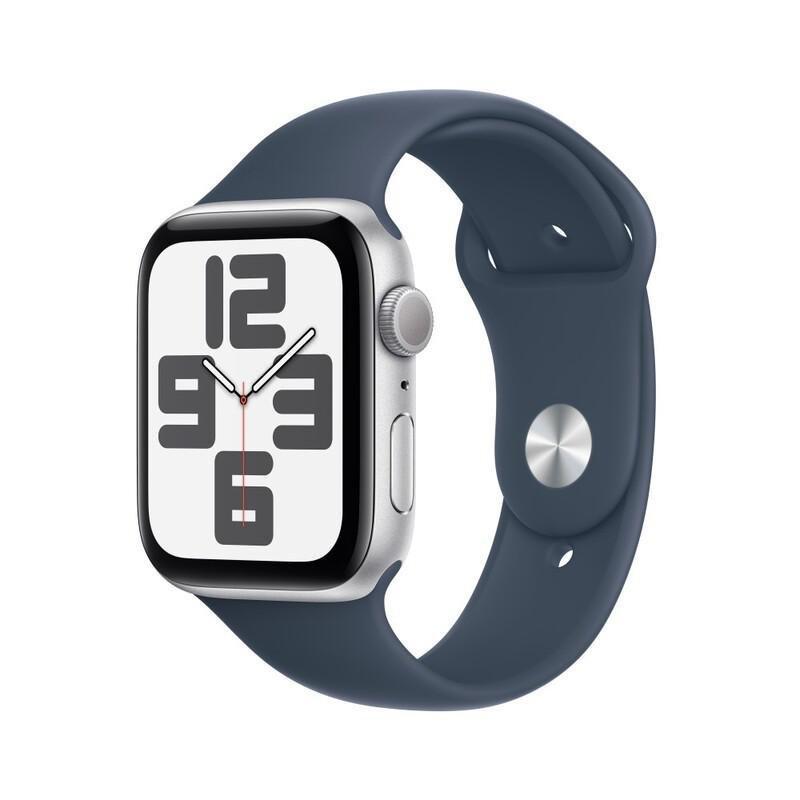 Apple Watch SE (2023) GPS 44mm Silver Aluminium Case with Storm Blue Sport Band - M/L, , large image number 0